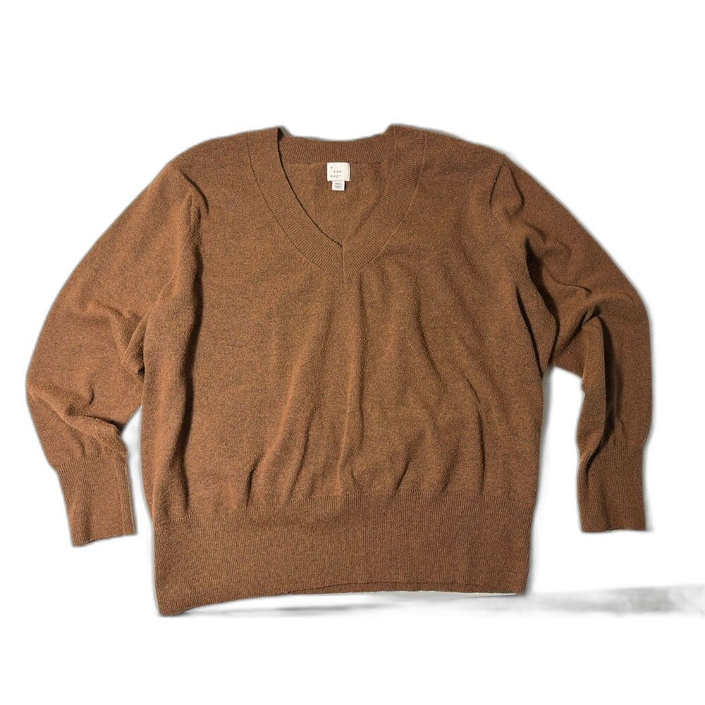 A New Day XXL Brown V Neck Pullover Sweater